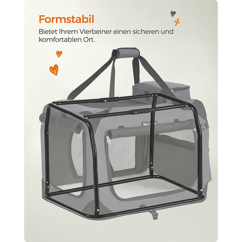 Rootz XL Gray Dog Box - Pet Carrier - Travel Crate - Metal Frame - Plush Interior - PVC Coating - 81cm x 58cm x 58cm - Foldable - Lightweight - Spacious