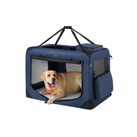 Rootz XXXL Dark Blue Dog Box - Pet Crate - Kennel - Metal Frame - 600D Oxford Fabric - PVC Coating - Fleece - Spacious Interior - Easy to Fold - Lightweight - 102cm x 69cm x 69cm