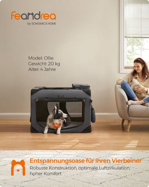 Rootz XXL Gray Dog Box - Pet Crate - Kennel - Metal Frame - 600D Oxford Fabric - PVC Coating - Fleece - Lightweight - Spacious - Portable - 91cm x 63cm x 63cm - Folded 91cm x 63cm x 8cm