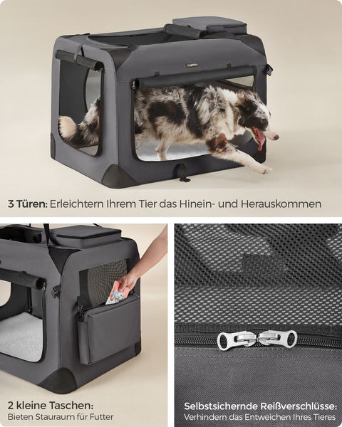 Rootz XXL Gray Dog Box - Pet Crate - Kennel - Metal Frame - 600D Oxford Fabric - PVC Coating - Fleece - Lightweight - Spacious - Portable - 91cm x 63cm x 63cm - Folded 91cm x 63cm x 8cm