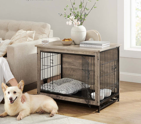 Rootz Heavy-Duty Dog Cage - Pet Crate - Removable Tray - Greige - Chipboard & Steel - Spacious - 82.5cm x 56cm x 64cm