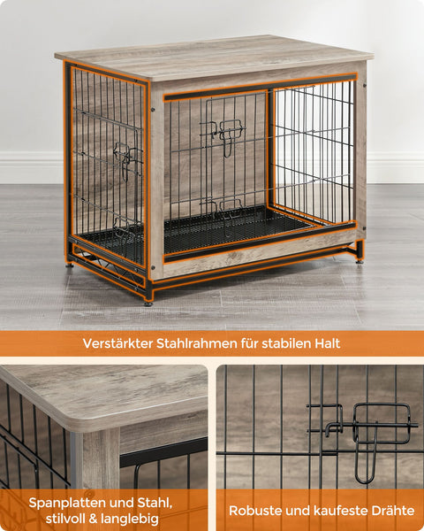 Rootz Heavy-Duty Dog Cage - Pet Crate - Removable Tray - Greige - Chipboard & Steel - Spacious - 82.5cm x 56cm x 64cm