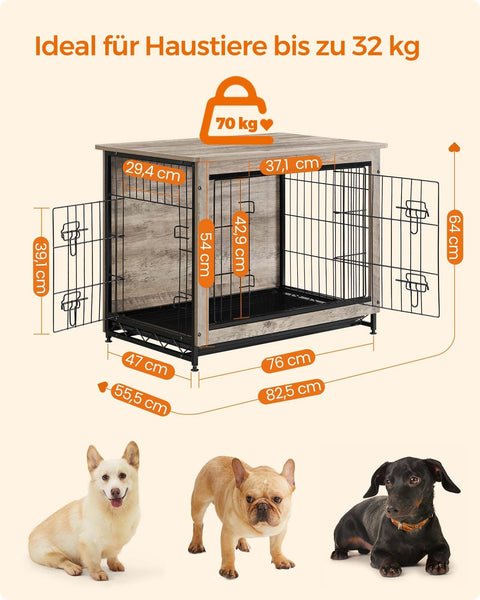 Rootz Heavy-Duty Dog Cage - Pet Crate - Removable Tray - Greige - Chipboard & Steel - Spacious - 82.5cm x 56cm x 64cm