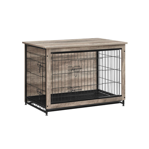 Rootz Greige Dog Cage - Pet Crate - Kennel - Chipboard and Steel Construction - Spacious Interior - Easy Assembly - 98cm x 65cm x 68cm