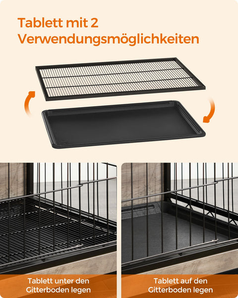 Rootz Greige Dog Cage - Pet Crate - Kennel - Chipboard and Steel Construction - Spacious Interior - Easy Assembly - 98cm x 65cm x 68cm
