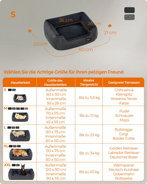 Rootz Dog Bed - Pet Bed - Cushioned Mat - Imitation Linen - Plush Padding - Anti-Slip Fabric - 60cm x 50cm x 21cm