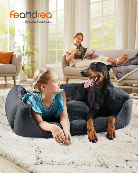 Rootz Plush Dog Bed - Pet Bed - Cozy Bed - Imitation Linen - Anti-Slip Fabric - 120cm x 90cm x 30cm