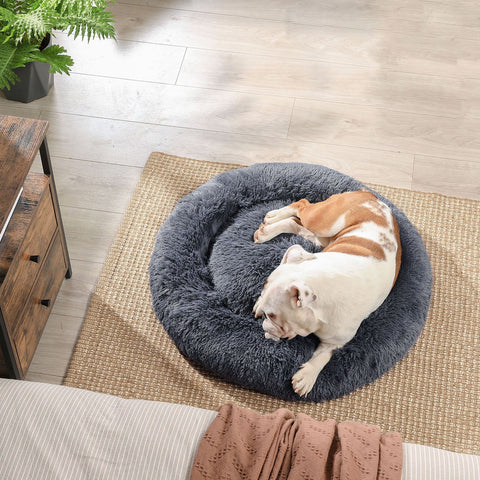 Rootz Fluffy Dog Bed - Pet Bed - Donut Cushion - Plush Fabric - PP Cotton - 90cm x 20cm - Dark Gray - 2.1 kg