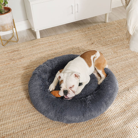 Rootz Fluffy Dog Bed - Pet Bed - Donut Cushion - Plush Fabric - PP Cotton - 90cm x 20cm - Dark Gray - 2.1 kg