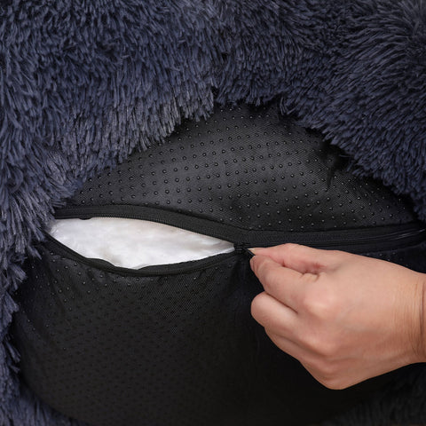 Rootz Fluffy Dog Bed - Pet Bed - Donut Cushion - Plush Fabric - PP Cotton - 90cm x 20cm - Dark Gray - 2.1 kg