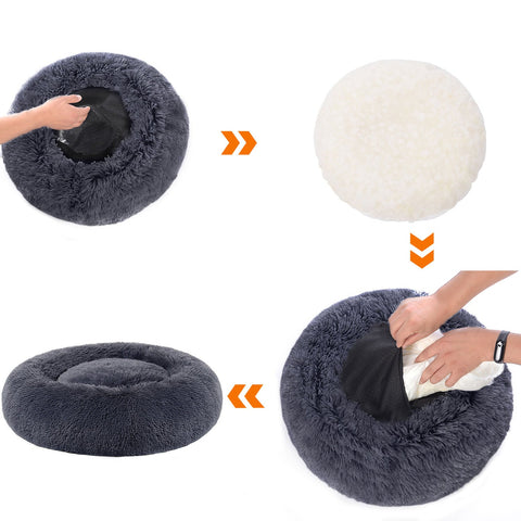 Rootz Fluffy Dog Bed - Pet Bed - Donut Cushion - Plush Fabric - PP Cotton - 90cm x 20cm - Dark Gray - 2.1 kg
