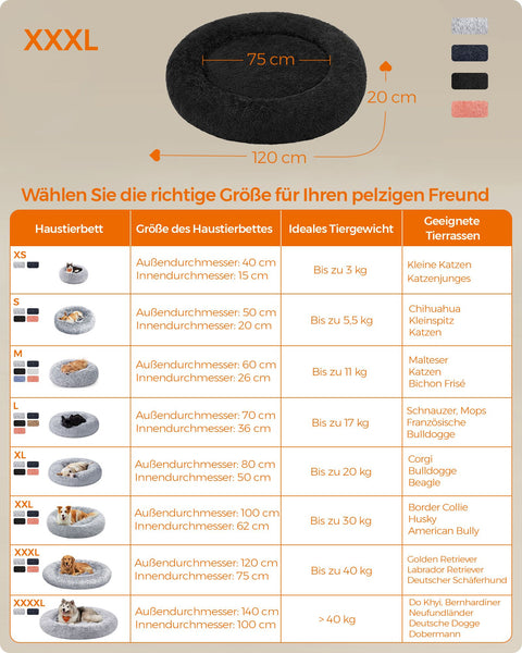 Rootz Plush Dog Bed - Pet Bed - Cozy Cushion - Soft Filling - Lightweight - Ink Black - 120cm x 20cm - 3.2kg