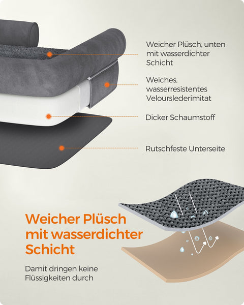 Rootz Plush Dog Bed - Pet Bed - Cozy Bed - Waterproof - Comfortable - Durable - Dark Gray - 106cm x 80cm x 25cm
