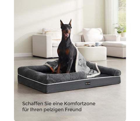 Rootz Orthopedic Dog Bed - Pet Bed - Memory Foam Mattress - Raised Bolster - 120cm x 85cm x 25cm