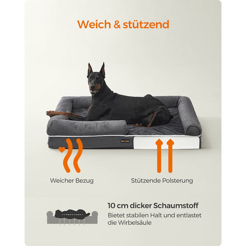 Rootz Orthopedic Dog Bed - Pet Bed - Memory Foam Mattress - Raised Bolster - 120cm x 85cm x 25cm