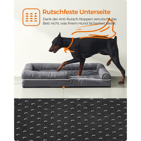Rootz Orthopedic Dog Bed - Pet Bed - Memory Foam Mattress - Raised Bolster - 120cm x 85cm x 25cm