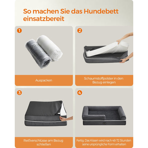 Rootz Orthopedic Dog Bed - Pet Bed - Memory Foam Mattress - Raised Bolster - 120cm x 85cm x 25cm