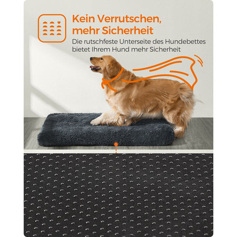 Rootz Dark Gray Dog Bed - Pet Mat - Cushioned Bed - PV Plush Material - PP Filling - Rubber Nubs Fabric - 122cm x 74cm - 10cm Thickness - Lightweight 2.6kg