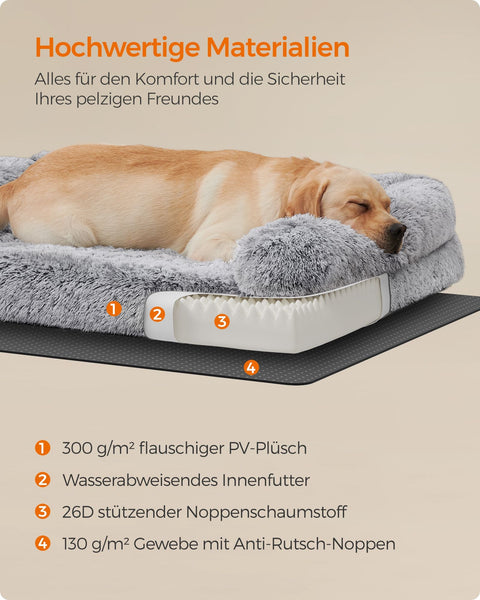 Rootz Ombre Gray Dog Bed - Pet Lounger - Plush Cushion - Orthopedic Support - Lightweight - 122cm x 85cm x 24cm