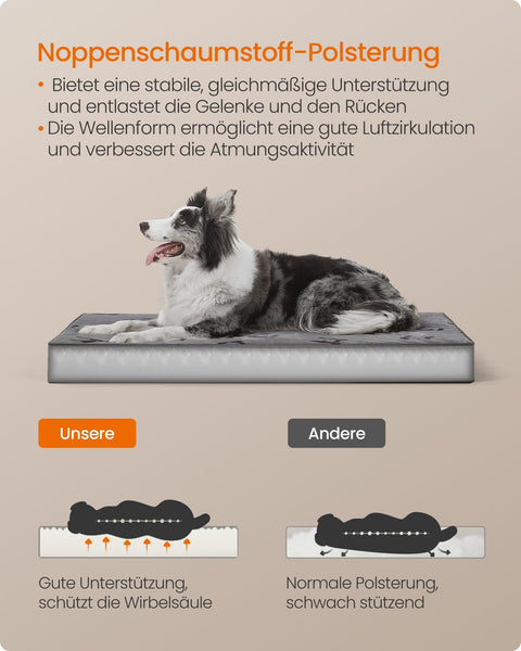 Rootz Orthopedic Dog Bed - Pet Bed - Memory Foam Bed - Flannel & Oxford Fabric - XL Size 105cm x 73cm x 10cm - Dove Gray.