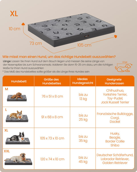 Rootz Orthopedic Dog Bed - Pet Bed - Memory Foam Bed - Flannel & Oxford Fabric - XL Size 105cm x 73cm x 10cm - Dove Gray.