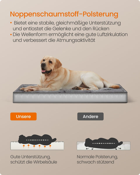 Rootz Orthopedic Dog Bed - Pet Bed - Memory Foam Mattress - Supportive Cushion - 120cm x 74cm x 10cm - Flannel and Oxford Fabric - Dove Grey
