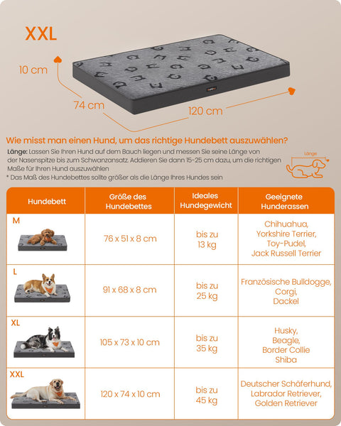 Rootz Orthopedic Dog Bed - Pet Bed - Memory Foam Mattress - Supportive Cushion - 120cm x 74cm x 10cm - Flannel and Oxford Fabric - Dove Grey
