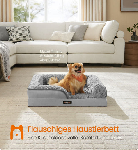 Rootz Orthopedic Dog Bed - Plush Pet Bed - Rose Design - Convoluted Foam - 71cm x 58cm x 16cm - Dove Grey