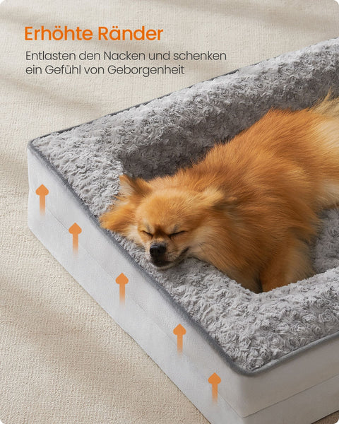 Rootz Orthopedic Dog Bed - Plush Pet Bed - Rose Design - Convoluted Foam - 71cm x 58cm x 16cm - Dove Grey