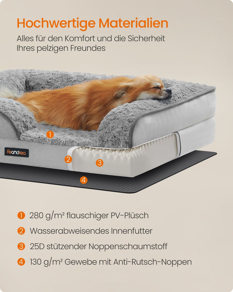 Rootz Orthopedic Dog Bed - Plush Pet Bed - Rose Design - Convoluted Foam - 71cm x 58cm x 16cm - Dove Grey