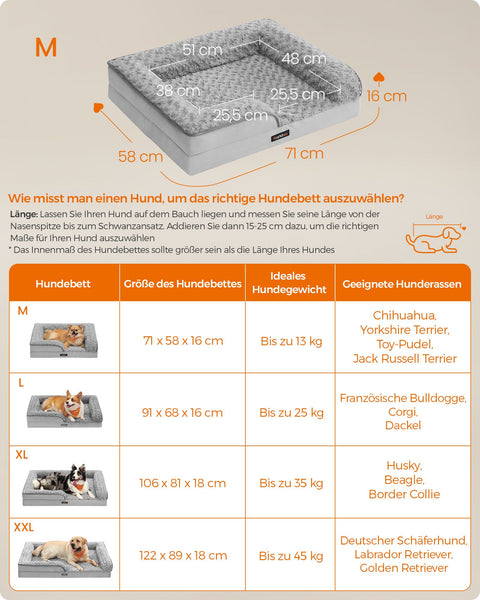 Rootz Orthopedic Dog Bed - Plush Pet Bed - Rose Design - Convoluted Foam - 71cm x 58cm x 16cm - Dove Grey