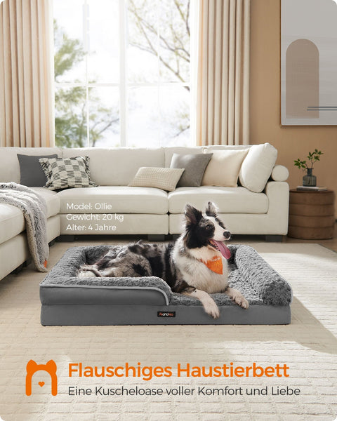 Rootz Orthopedic Dog Bed - Pet Bed - Plush Dog Bed - Memory Foam - 280 g/m2 PV Plush - 106cm x 81cm x 18cm