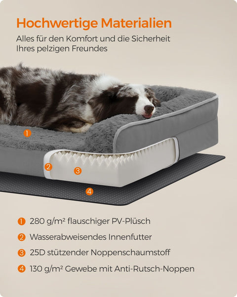 Rootz Orthopedic Dog Bed - Pet Bed - Plush Dog Bed - Memory Foam - 280 g/m2 PV Plush - 106cm x 81cm x 18cm