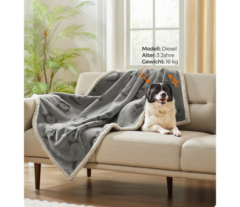 Rootz Waterproof Dog Blanket - Pet Throw - Sherpa Blanket - TPU Film - Fluffy Bed Cover - 127cm x 101cm - Lightweight Grey Blanket