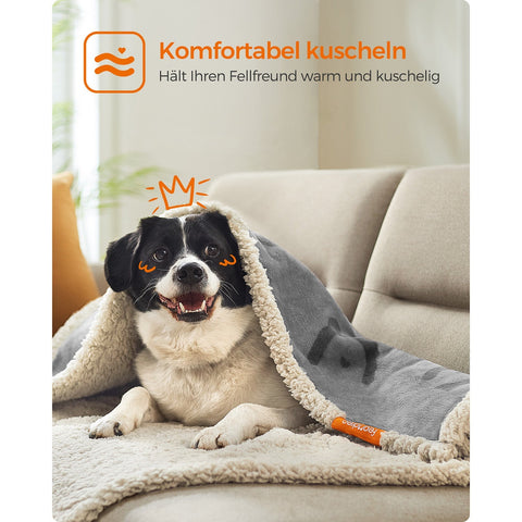 Rootz Waterproof Dog Blanket - Pet Throw - Sherpa Blanket - TPU Film - Fluffy Bed Cover - 127cm x 101cm - Lightweight Grey Blanket