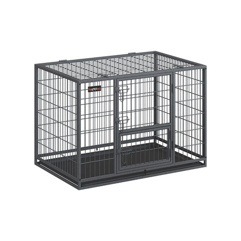 Rootz Heavy-Duty Dog Cage - Pet Crate - Steel Construction - 107cm x 70cm x 75cm - Gray - Locking Doors - Easy to Clean Tray