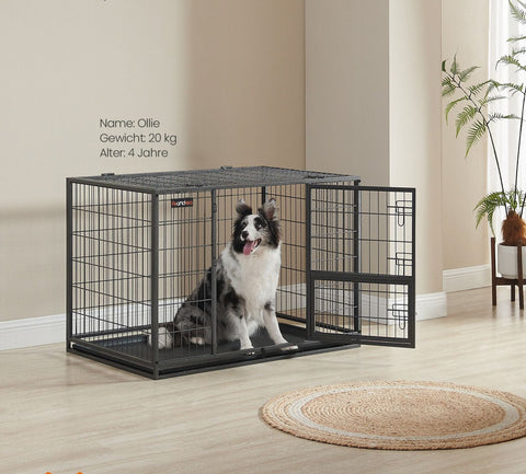 Rootz Heavy-Duty Dog Cage - Pet Crate - Steel Construction - 107cm x 70cm x 75cm - Gray - Locking Doors - Easy to Clean Tray
