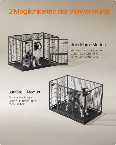 Rootz Heavy-Duty Dog Cage - Pet Crate - Steel Construction - 107cm x 70cm x 75cm - Gray - Locking Doors - Easy to Clean Tray