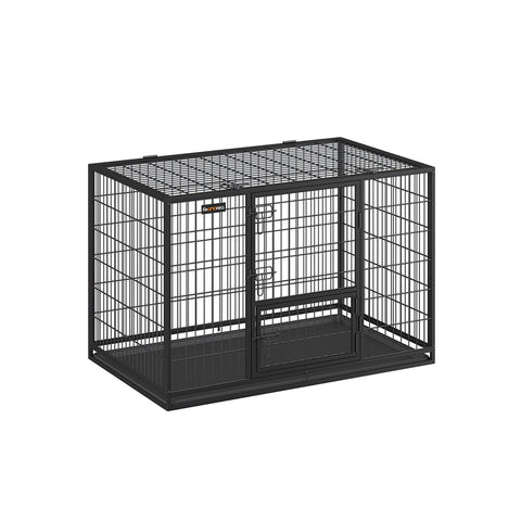 Rootz Heavy Duty Dog Cage - Pet Crate - Steel Kennel - Spacious Interior - Easy Access Doors - Removable Tray - 122cm x 74.5cm x 80.5cm - Black