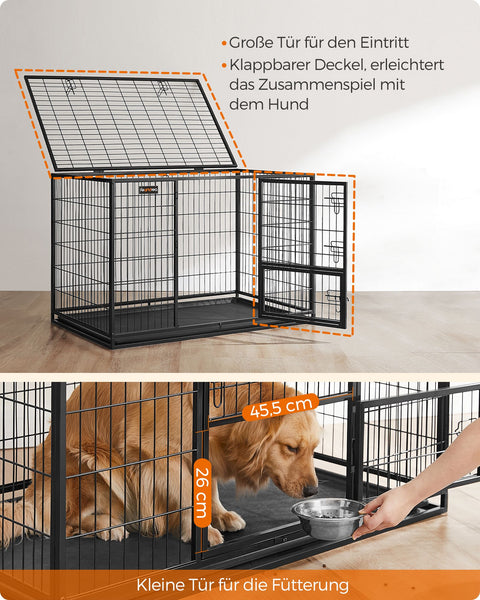 Rootz Heavy Duty Dog Cage - Pet Crate - Steel Kennel - Spacious Interior - Easy Access Doors - Removable Tray - 122cm x 74.5cm x 80.5cm - Black