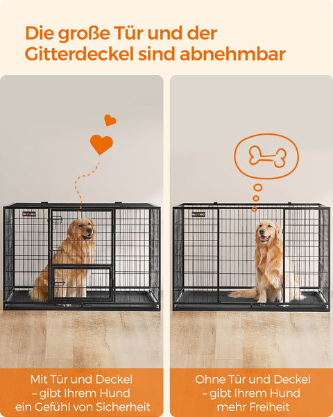 Rootz Heavy Duty Dog Cage - Pet Crate - Steel Kennel - Spacious Interior - Easy Access Doors - Removable Tray - 122cm x 74.5cm x 80.5cm - Black
