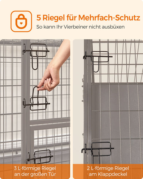 Rootz Heavy Duty Dog Cage - Pet Crate - Steel Kennel - Spacious Interior - Easy Access Doors - Removable Tray - 122cm x 74.5cm x 80.5cm - Black