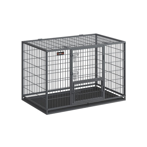 Rootz Heavy-Duty Dog Cage - Pet Crate - Steel Material - Spacious Interior - 122cm x 75.5cm x 80.5cm - Gray