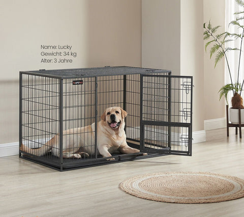 Rootz Heavy-Duty Dog Cage - Pet Crate - Steel Material - Spacious Interior - 122cm x 75.5cm x 80.5cm - Gray