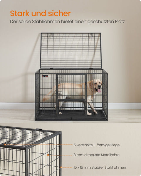 Rootz Heavy-Duty Dog Cage - Pet Crate - Steel Material - Spacious Interior - 122cm x 75.5cm x 80.5cm - Gray