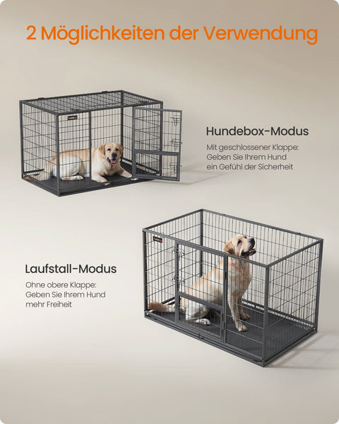 Rootz Heavy-Duty Dog Cage - Pet Crate - Steel Material - Spacious Interior - 122cm x 75.5cm x 80.5cm - Gray
