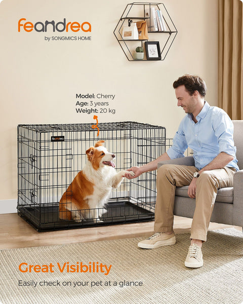 Rootz Iron Wire Dog Cage - Pet Crate - Puppy Enclosure - Training Kennel - Iron Wire Construction - ABS Plastic - 106cm x 77.5cm x 70cm