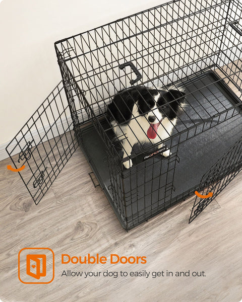 Rootz Iron Wire Dog Cage - Pet Crate - Puppy Enclosure - Training Kennel - Iron Wire Construction - ABS Plastic - 106cm x 77.5cm x 70cm