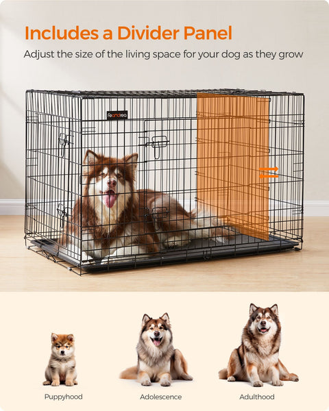 Rootz Pet Cage - Dog Crate - Animal Enclosure - Easy Assembly - Foldable - 2 Lockable Doors - Powder-Coated Iron Wire - 122cm x 74.5cm x 80.5cm
