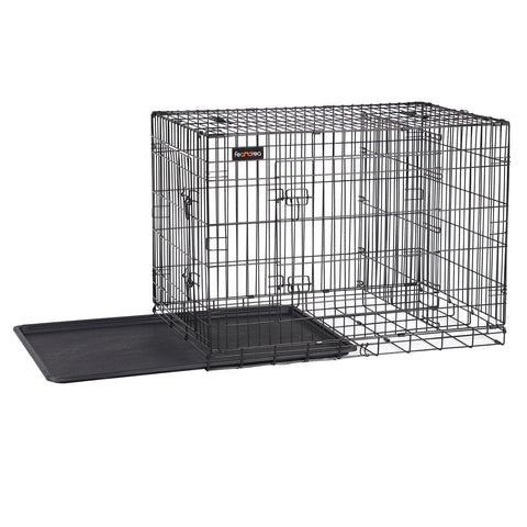 Rootz Pet Cage - Dog Crate - Animal Enclosure - Easy Assembly - Foldable - 2 Lockable Doors - Powder-Coated Iron Wire - 122cm x 74.5cm x 80.5cm